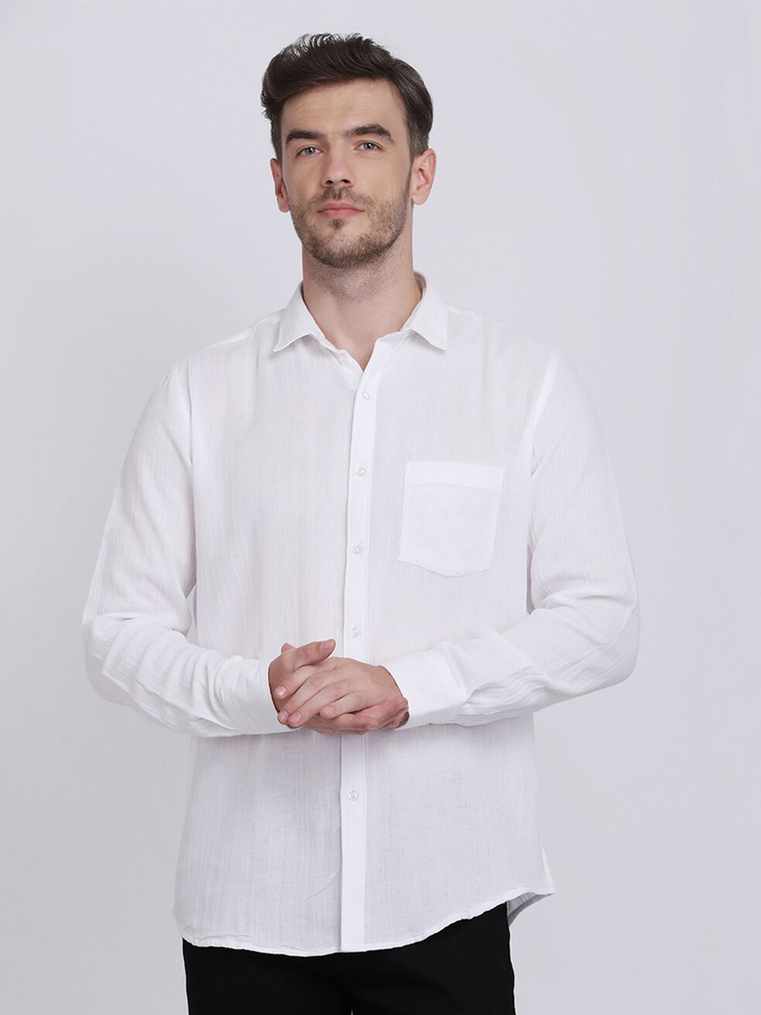 

JJAAGG T Men White Classic Cotton Casual Shirt