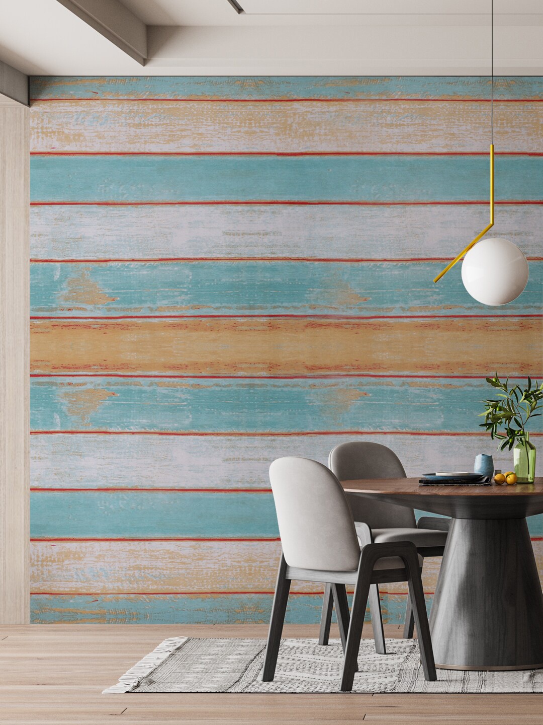 Rubix Home Blue & Brown Printed Wallpaper