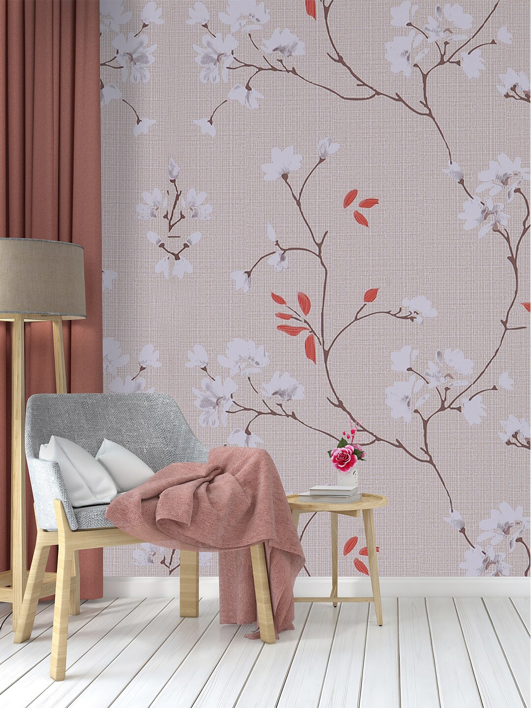 

Rubix Home Beige & White Floral Printed Wallpaper