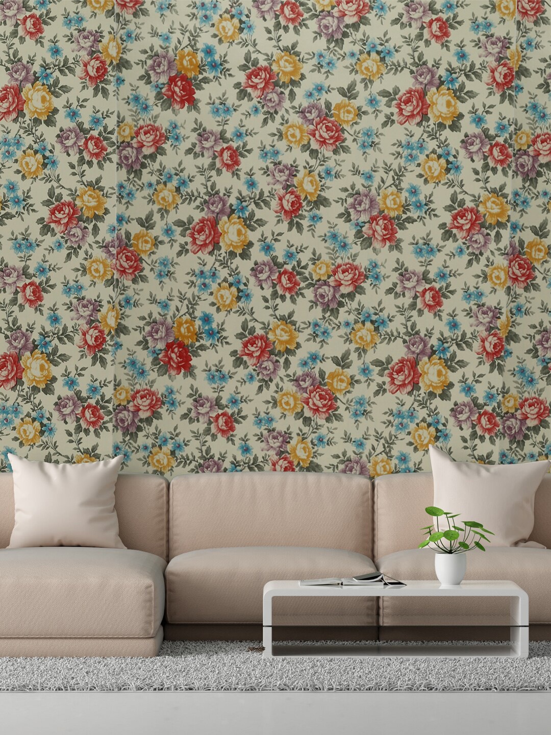 

Rubix Home Beige & Green Floral Printed Wallpaper
