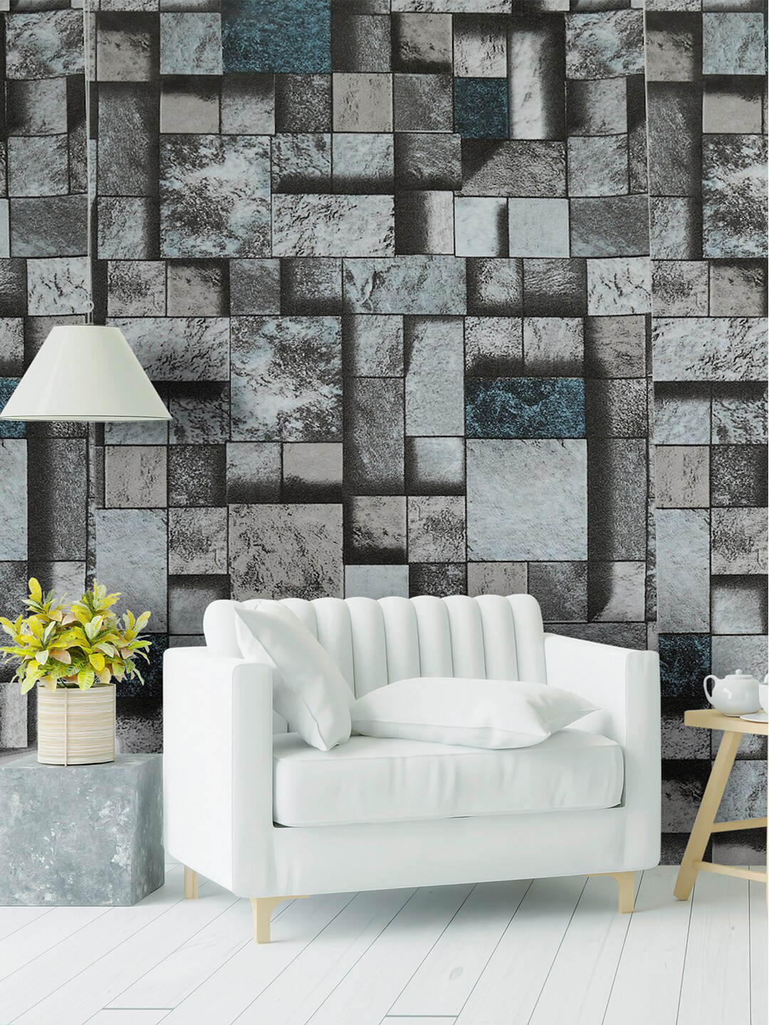 

Rubix Home Grey Geometric Printed Wallpaper