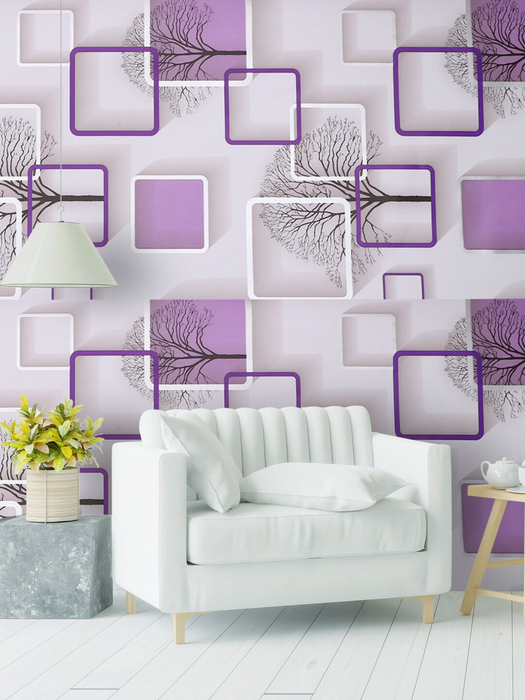 Rubix Home Purple & White Geometric Print Self Adhesive PVC Wallpaper