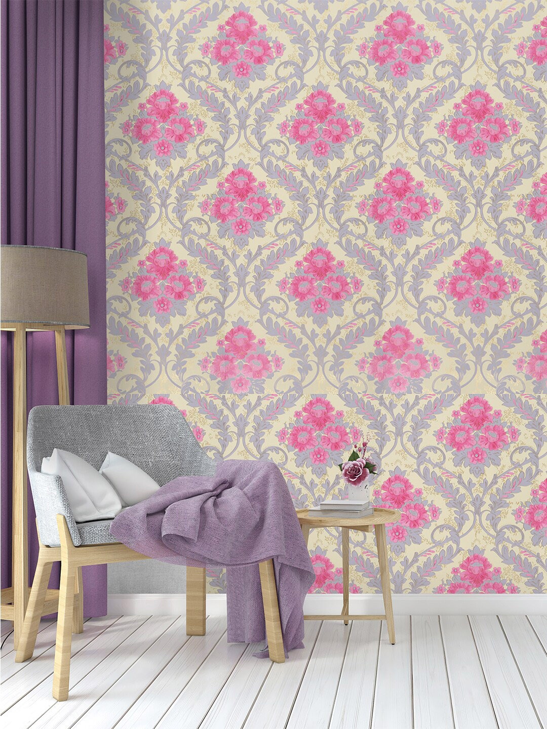 

Rubix Home Cream-Colored & Pink Printed Self-Adhesive PVC Wallpaper