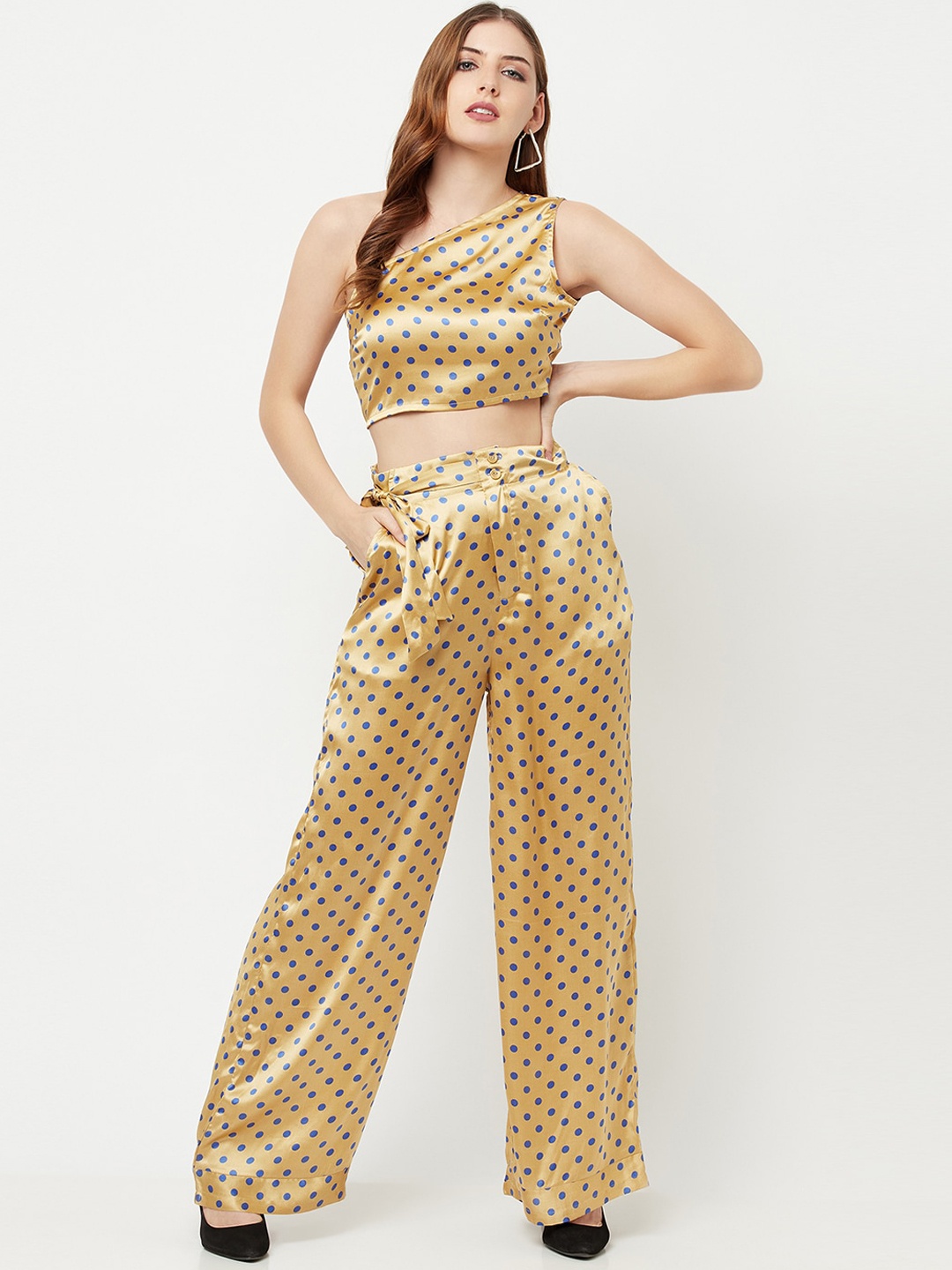 

THE SILHOUETTE STORE Women Golden & Blue Printed Top with Palazzos, Gold