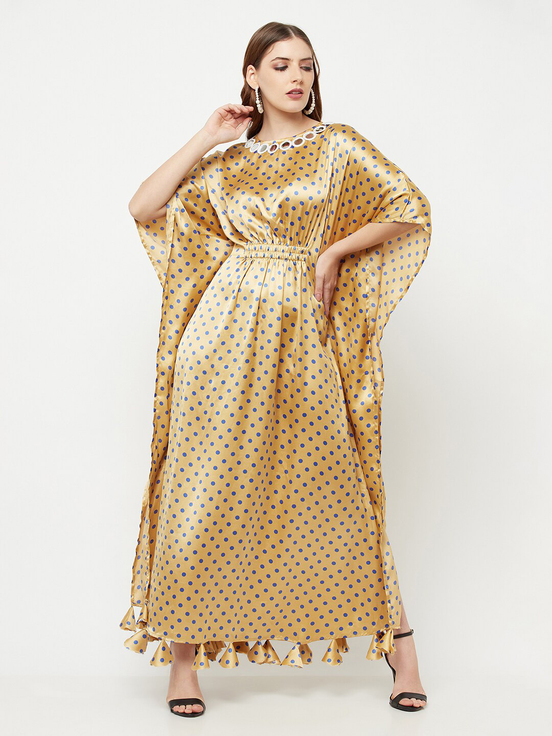

THE SILHOUETTE STORE Women Gold-Toned Satin Ethnic Maxi Dress