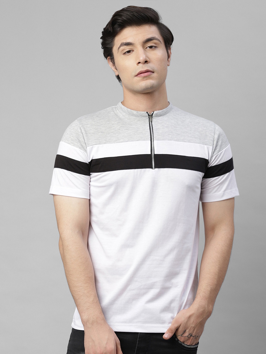 

Rigo Men White Striped Cotton T-shirt