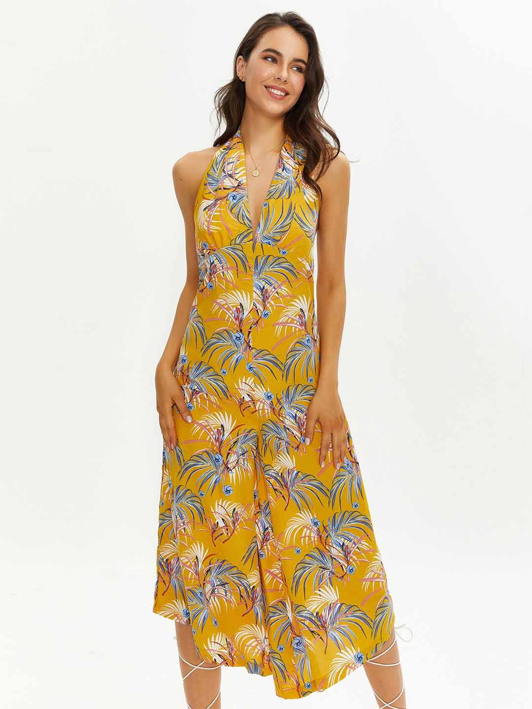 

URBANIC Women Yellow & Blue Printed Basic Jumpsuit