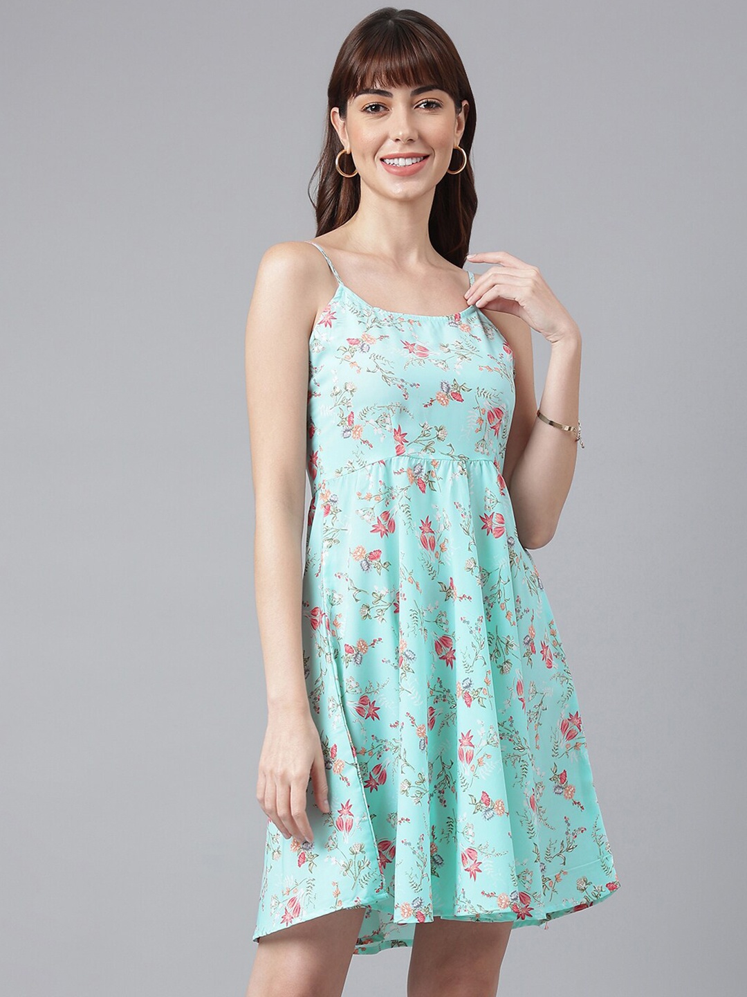 

FLAMBOYANT Women Blue Floral Polyester Crepe Dress