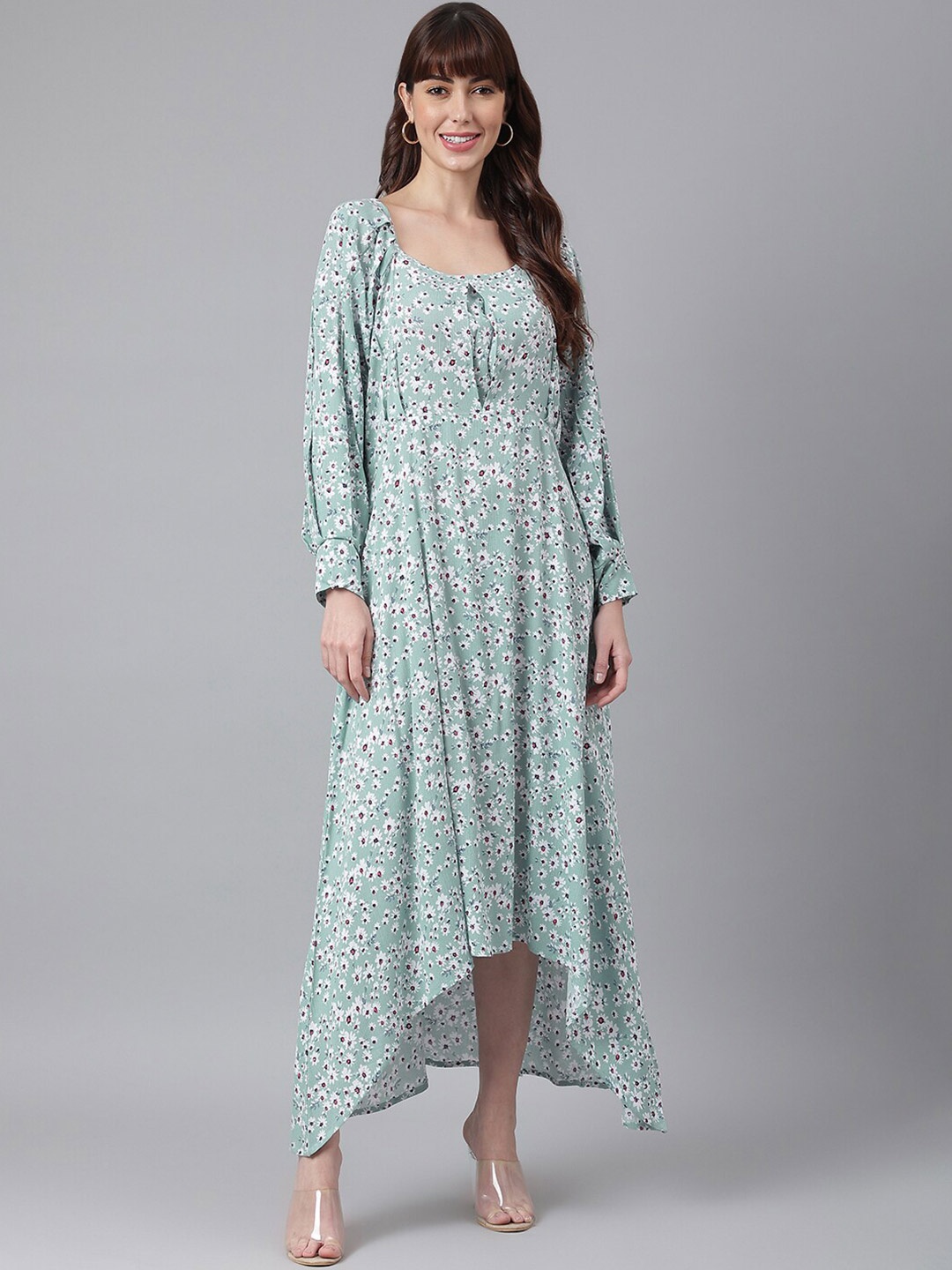 

FLAMBOYANT Green Floral Crepe Maxi Dress