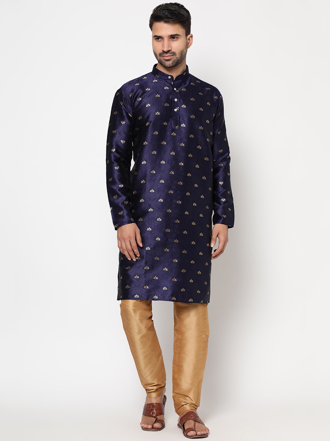 

OFFIRA TEX WORLD Men Navy Blue Ethnic Motifs Printed Kurta with Pyjamas