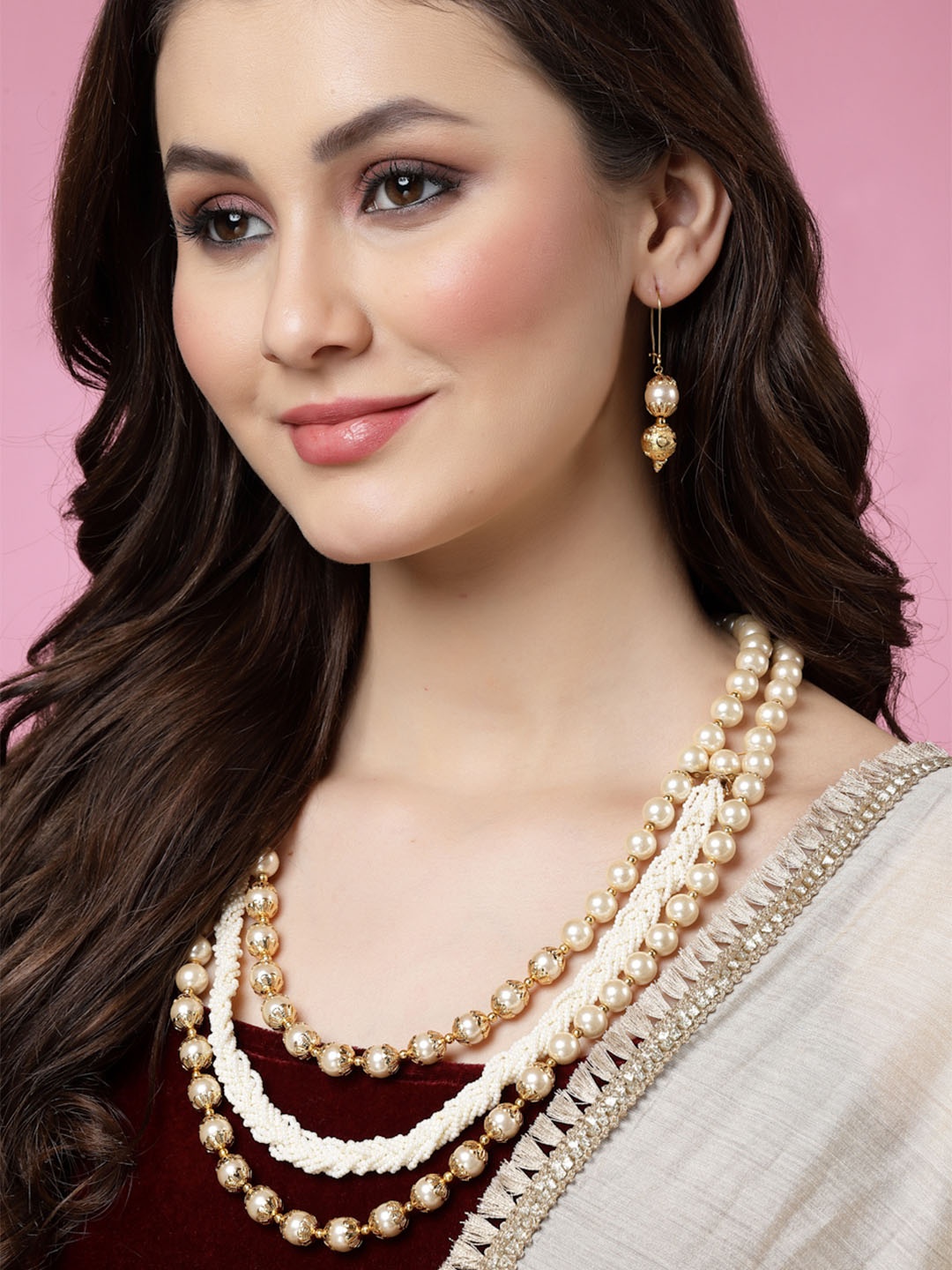 

PANASH Gold-Plated White Pearls Beaded Handcrafted Jewellery Set