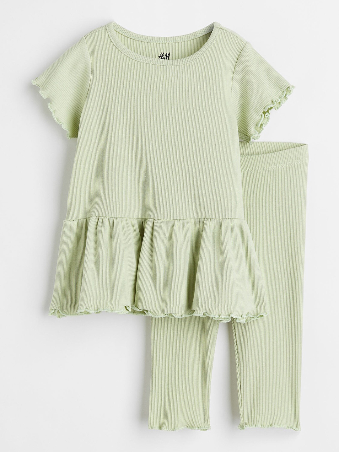 

H&M Girls Green 2-Piece Ribbed Cotton Jersey Set