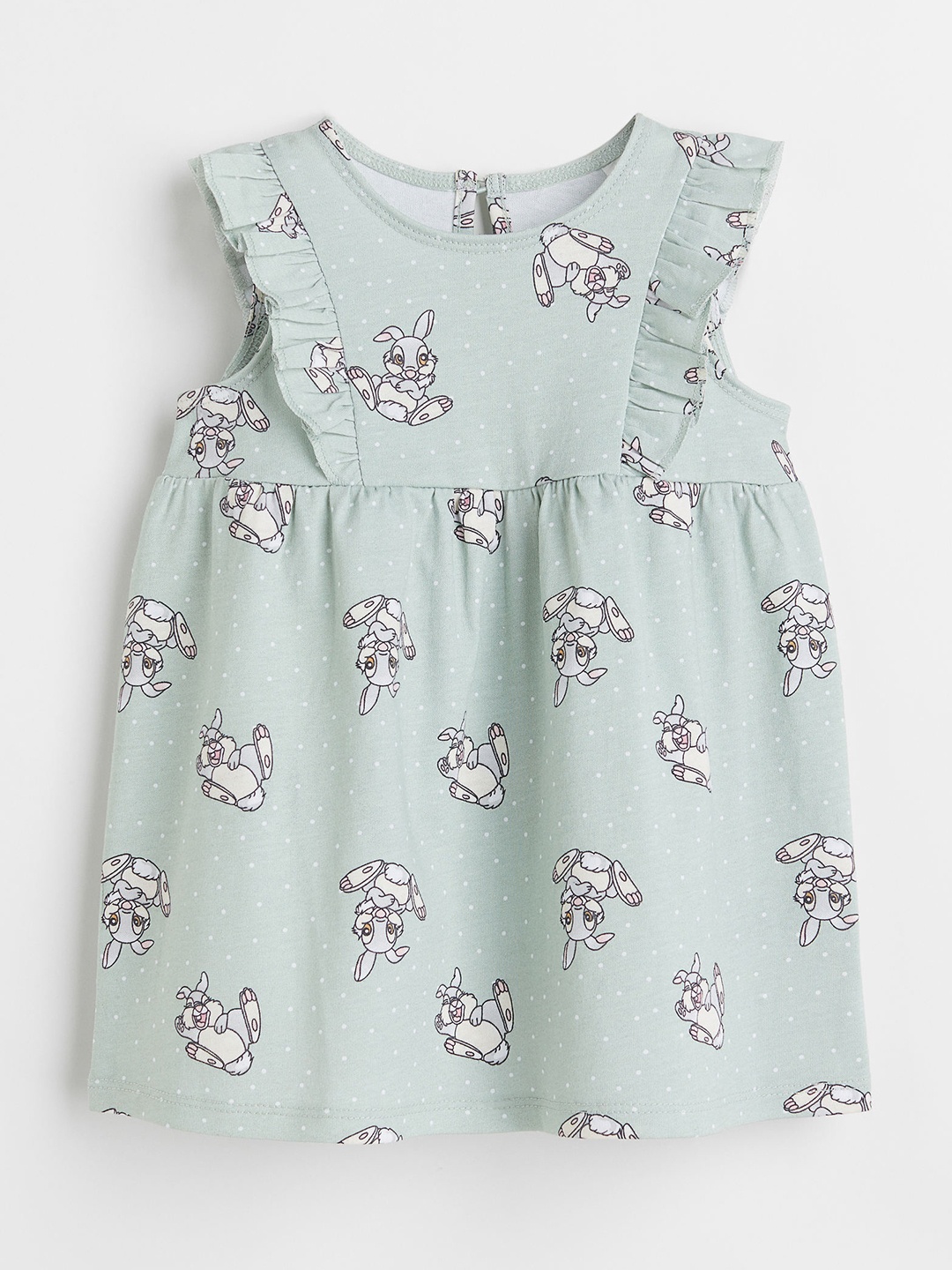 

H&M Girls Green & White Pure Cotton Printed Flounced Dress