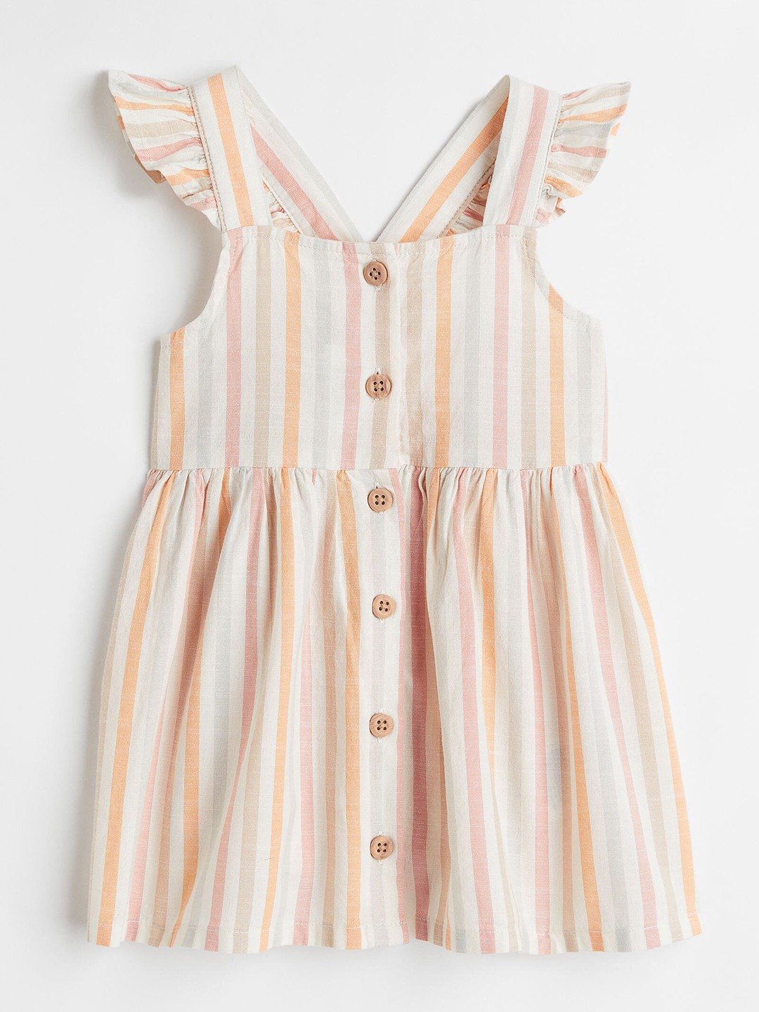 

H&M Girl White & Multicoloured Striped Pure Cotton Fit and Flare Dress