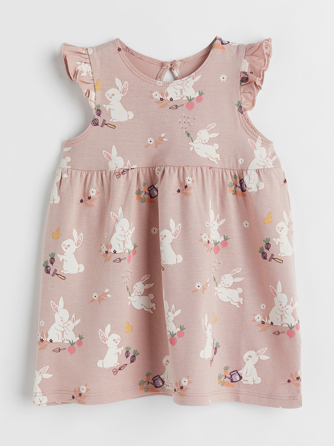 

H&M Girls Mauve Printed Pure Cotton Flounce-Trimmed Jersey Dress, Pink