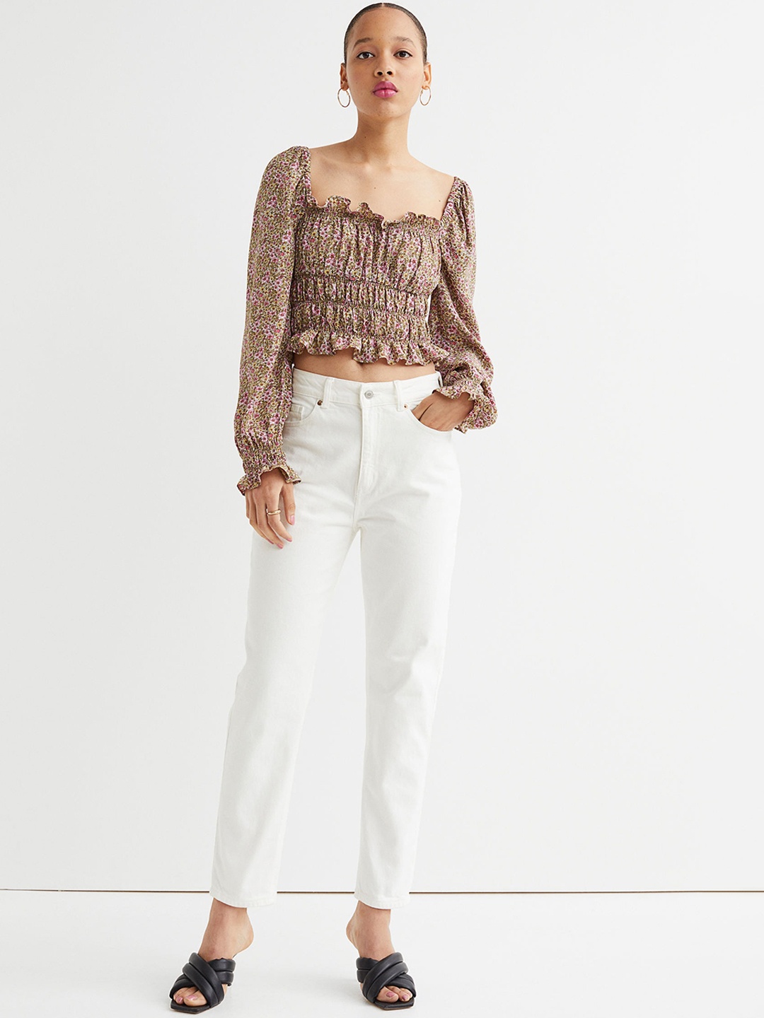 

H&M Women White Slim Mom High Ankle Jeans