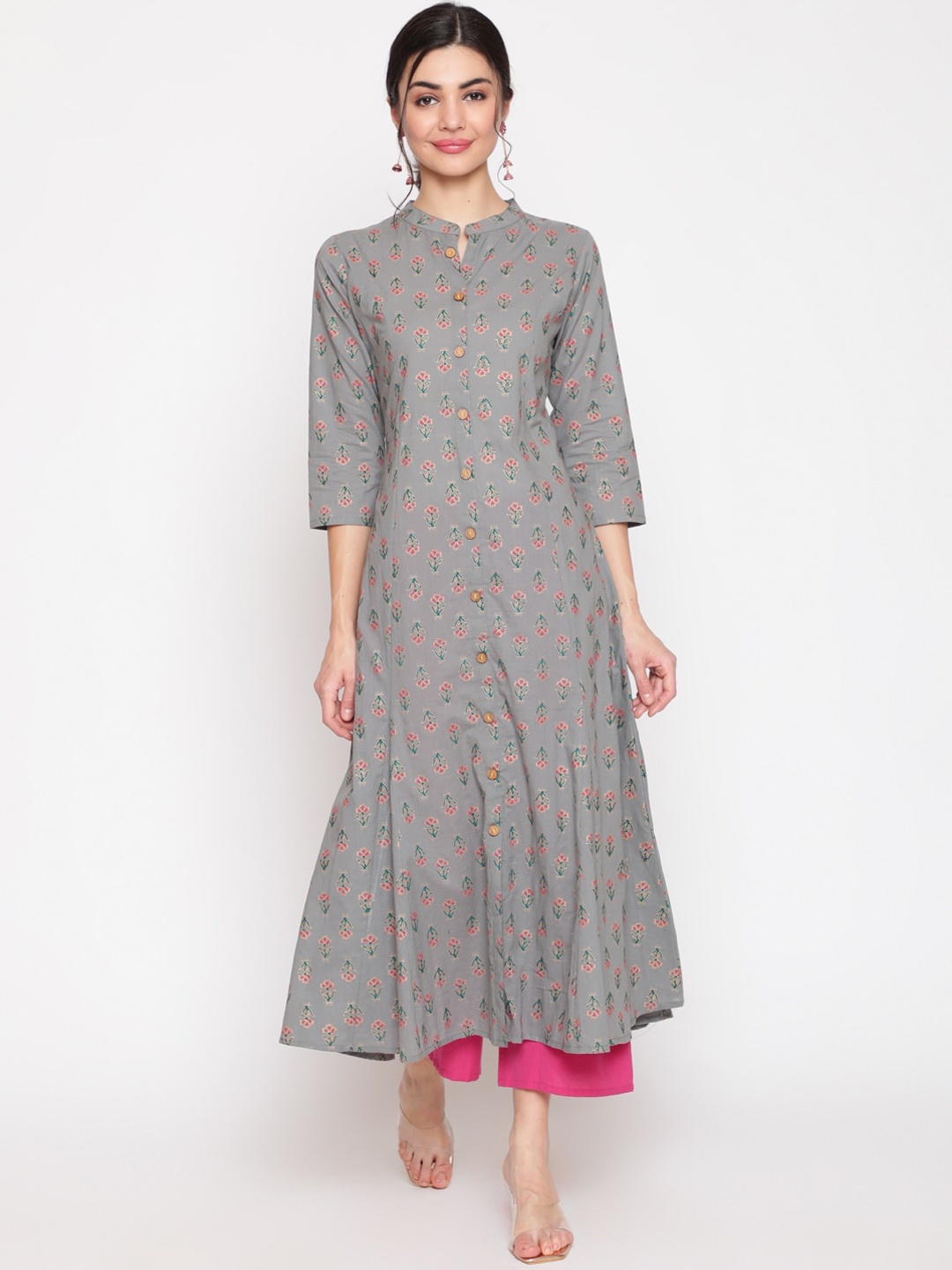 

WOMENCLICK Women Grey Floral Printed Floral Kurta