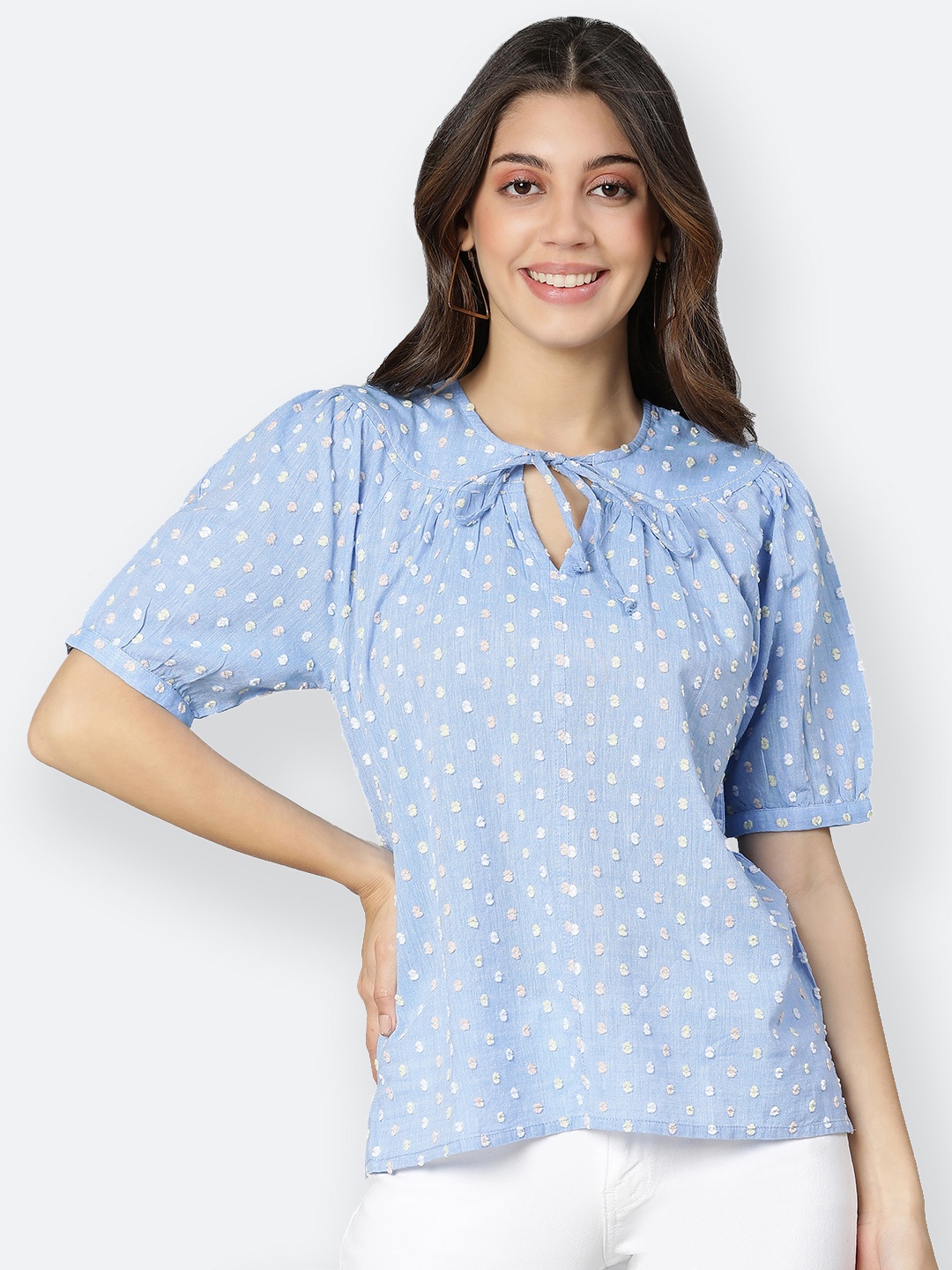 

Oxolloxo Blue Keyhole Neck Top