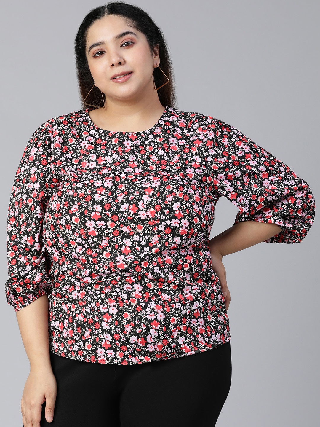 

Oxolloxo Multicoloured Braid of Florals Plus size Women Casual Top, Multi