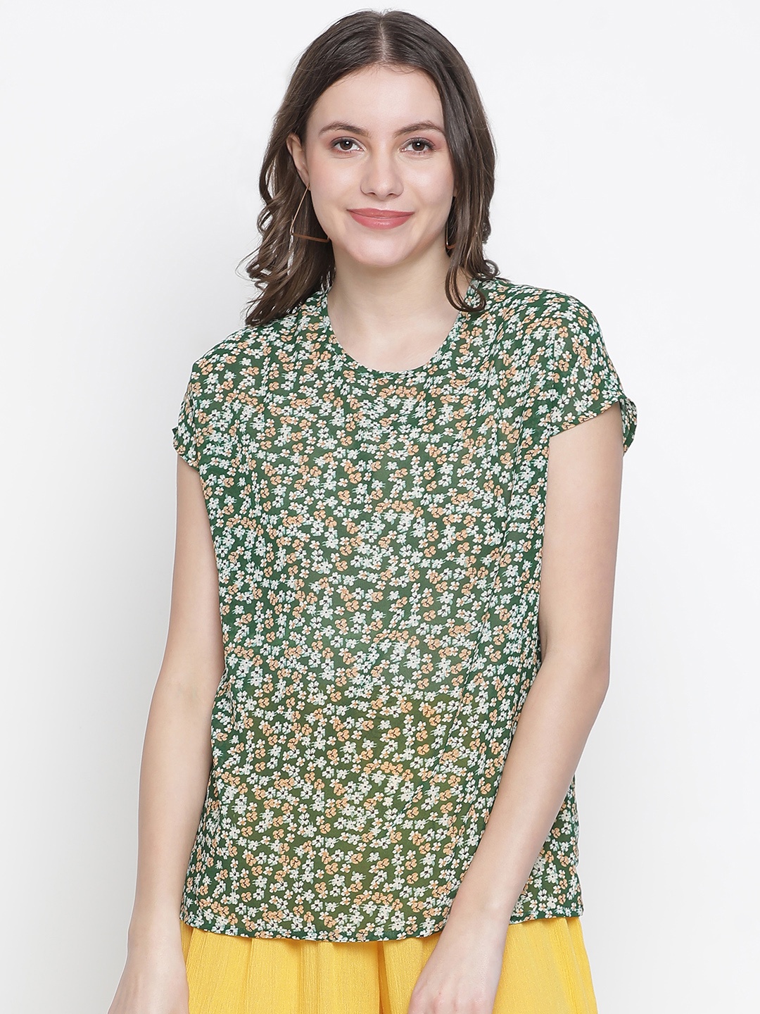 

Oxolloxo Women Green & White Floral Print Top