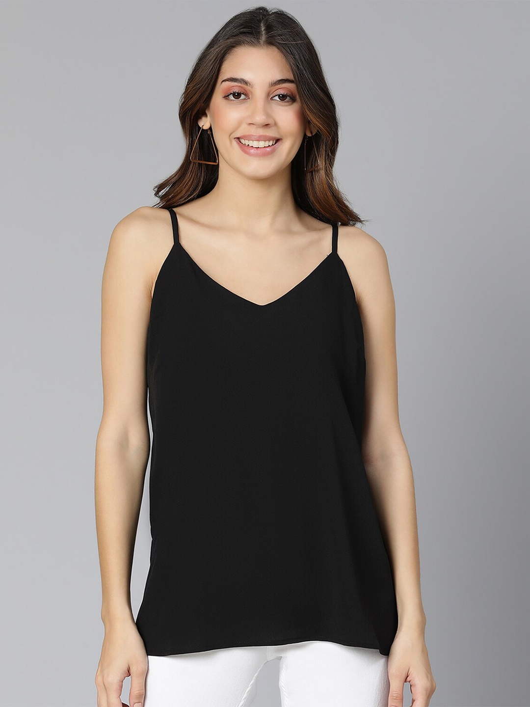 

Oxolloxo Black Solid Shoulder Straps Regular Top