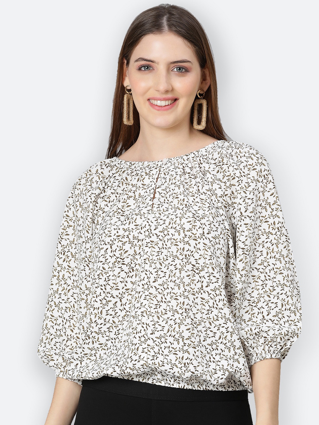 

Oxolloxo Off White & Brown Floral Print Top