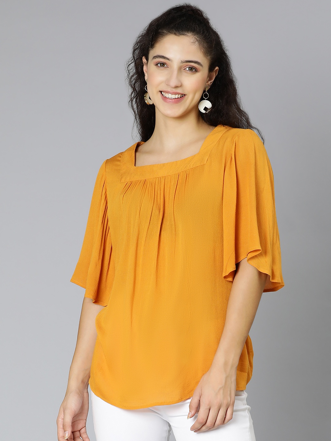 

Oxolloxo Women Mustard Yellow Crepe Top