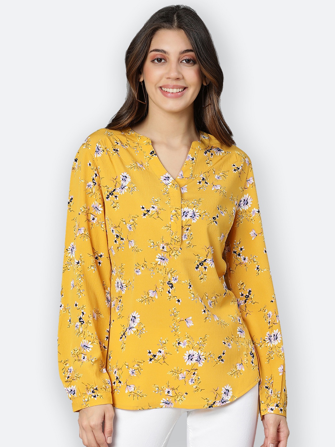 

Oxolloxo Women Yellow Floral Print Casual Top