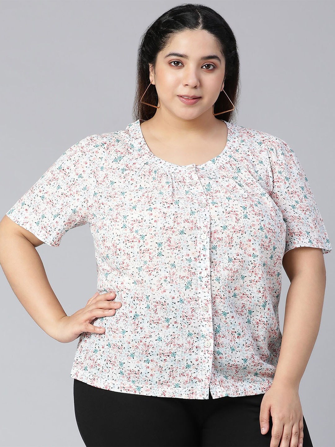 

Oxolloxo Women White & Pink Floral Print Top