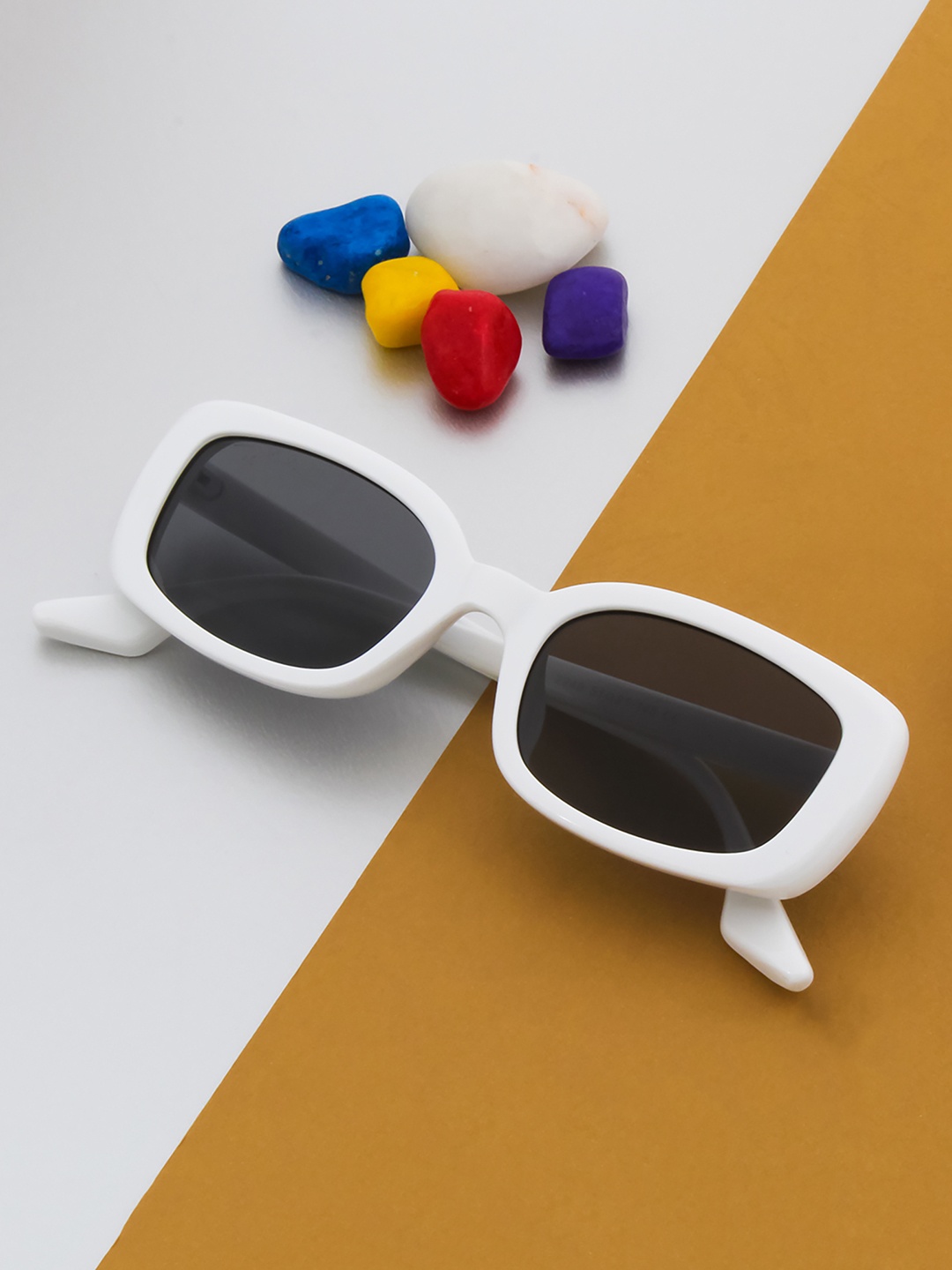 

Ted Smith Unisex Grey Lens & White Rectangle Sunglasses with UV Protected Lens