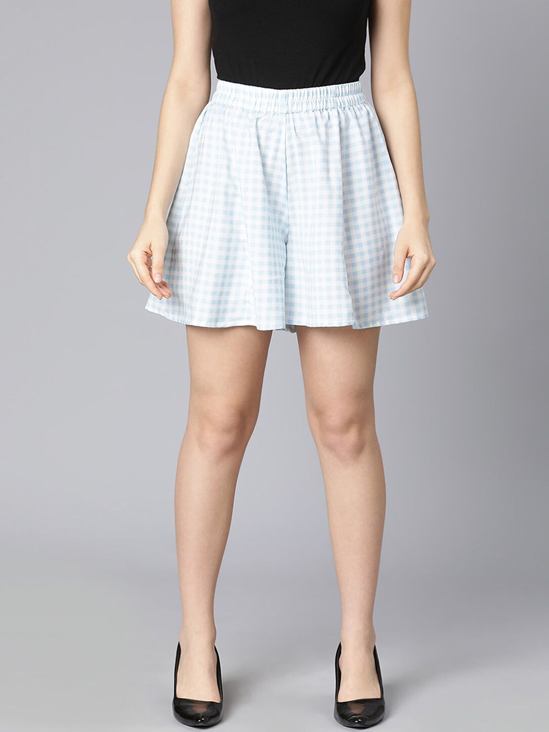 

Oxolloxo Women Blue Checked Shorts