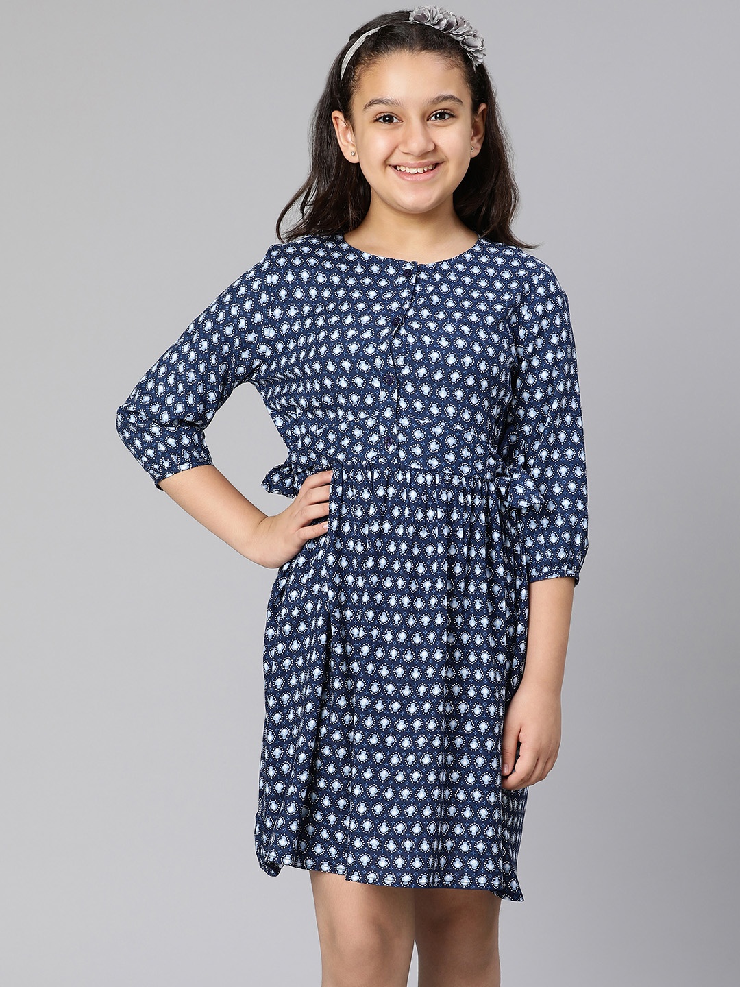 

Oxolloxo Girl Blue & White Printed Crepe Dress