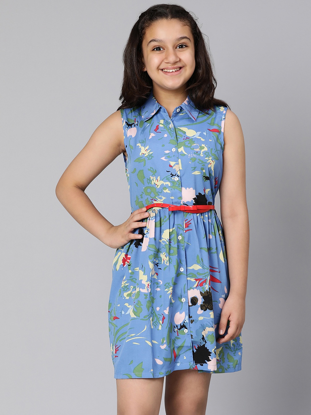 

Oxolloxo Blue Satin Shirt Dress