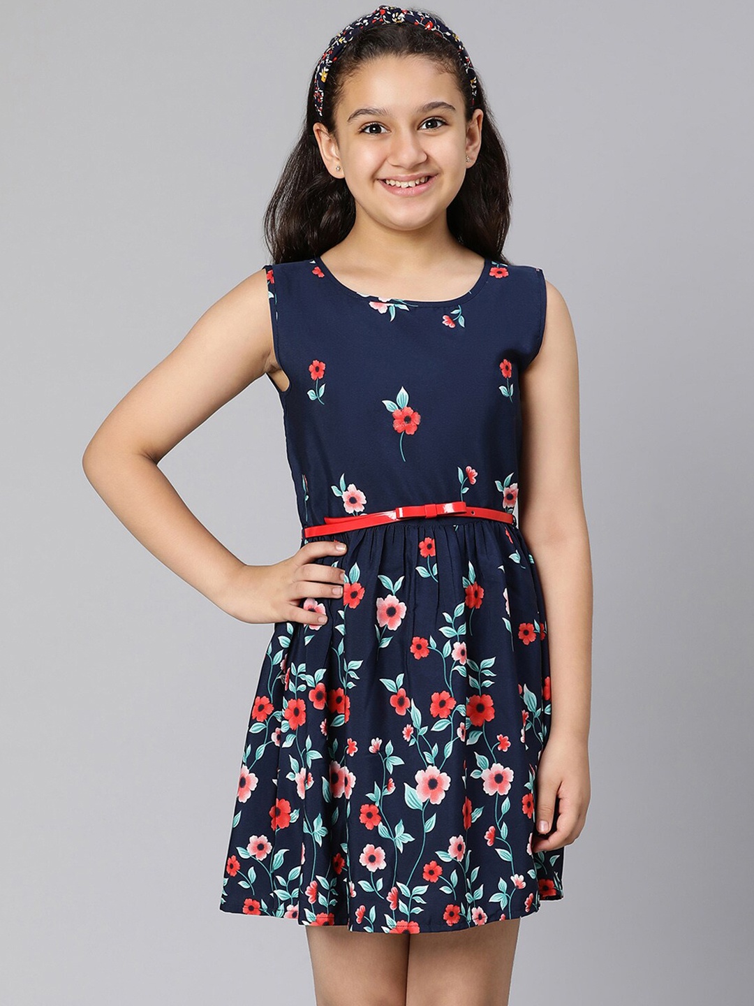 

Oxolloxo Kids Girls Navy Blue Floral Satin Dress