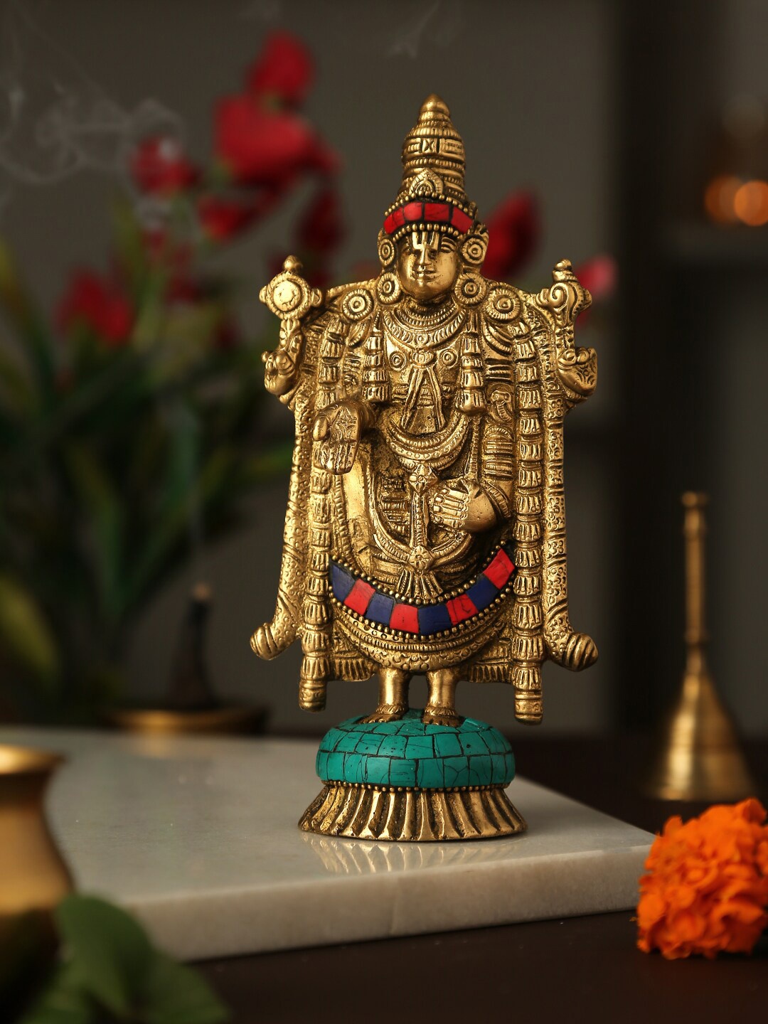 

Amoliconcepts Gold-Colored & Red Lord Balaji Idol Showpieces