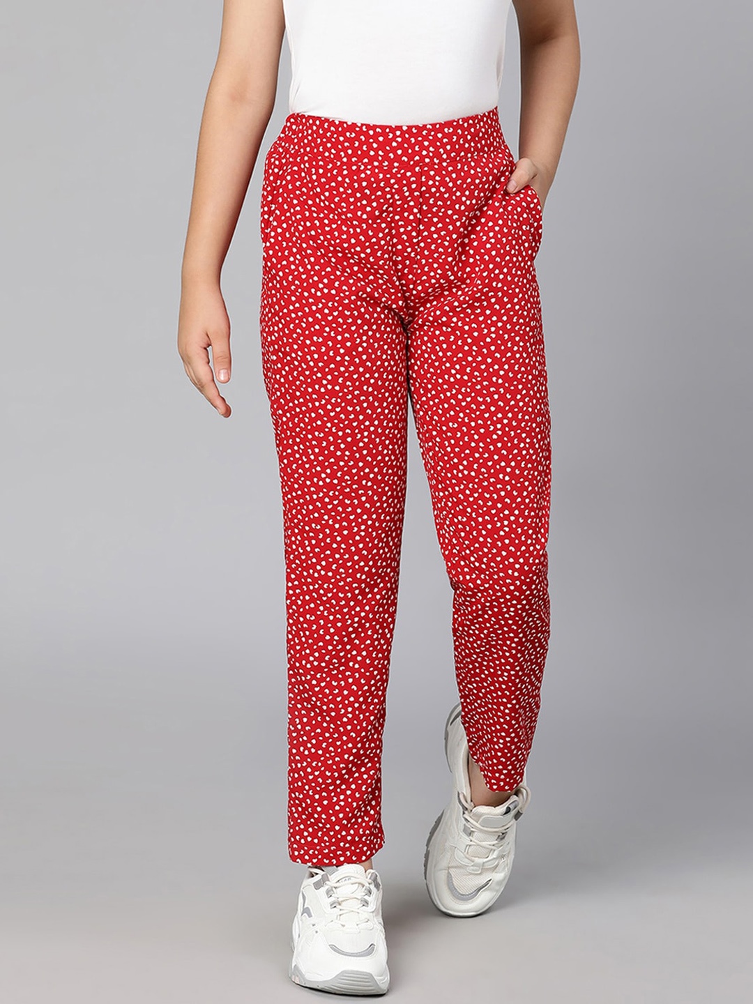 

Oxolloxo Girls Red & White Printed Regular Fit Trouser