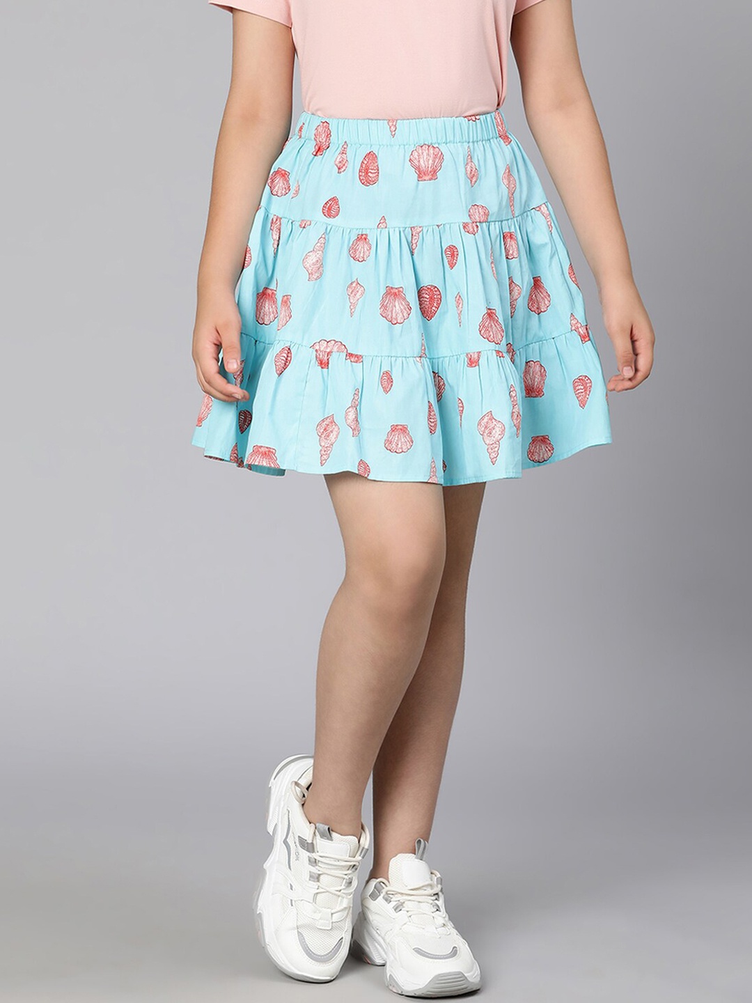 

Oxolloxo Girls Blue & Red Printed Pure Cotton Flared Skirt