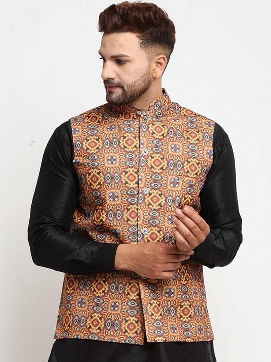 

Benstoke Men Multicoloured Printed Woven-Design Nehru Jacket, Multi