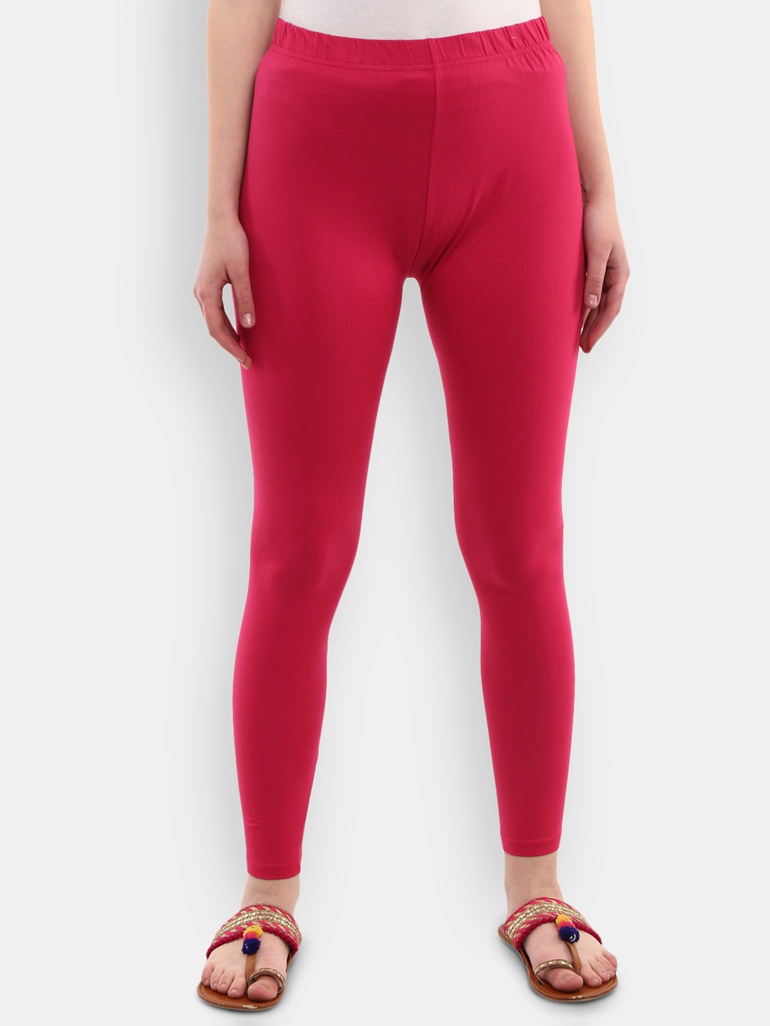 

V-Mart Women Fuchsia Solid Cotton Ankle-Length Leggings