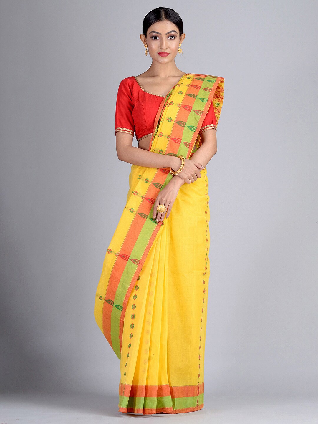 

Mitera Yellow & Red Pure Cotton Saree