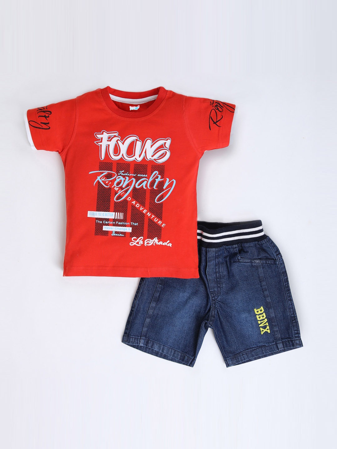 

Blushh Berry Boys Red & Blue Printed Cotton Clothing Set