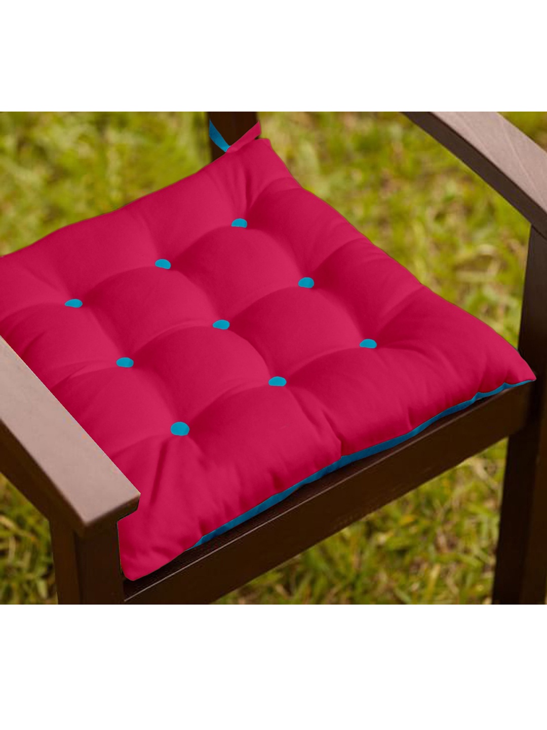 

Lushomes Blue & Pink Solid Chair Pads Cushion with Strings