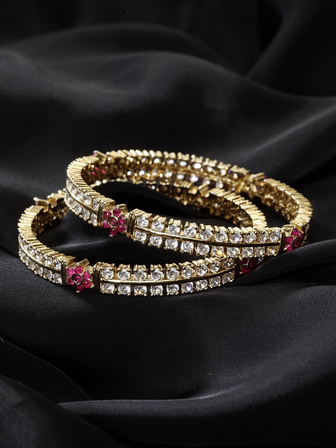 

PANASH Set of 2 Gold-Plated White & Pink AD Studded Bangles