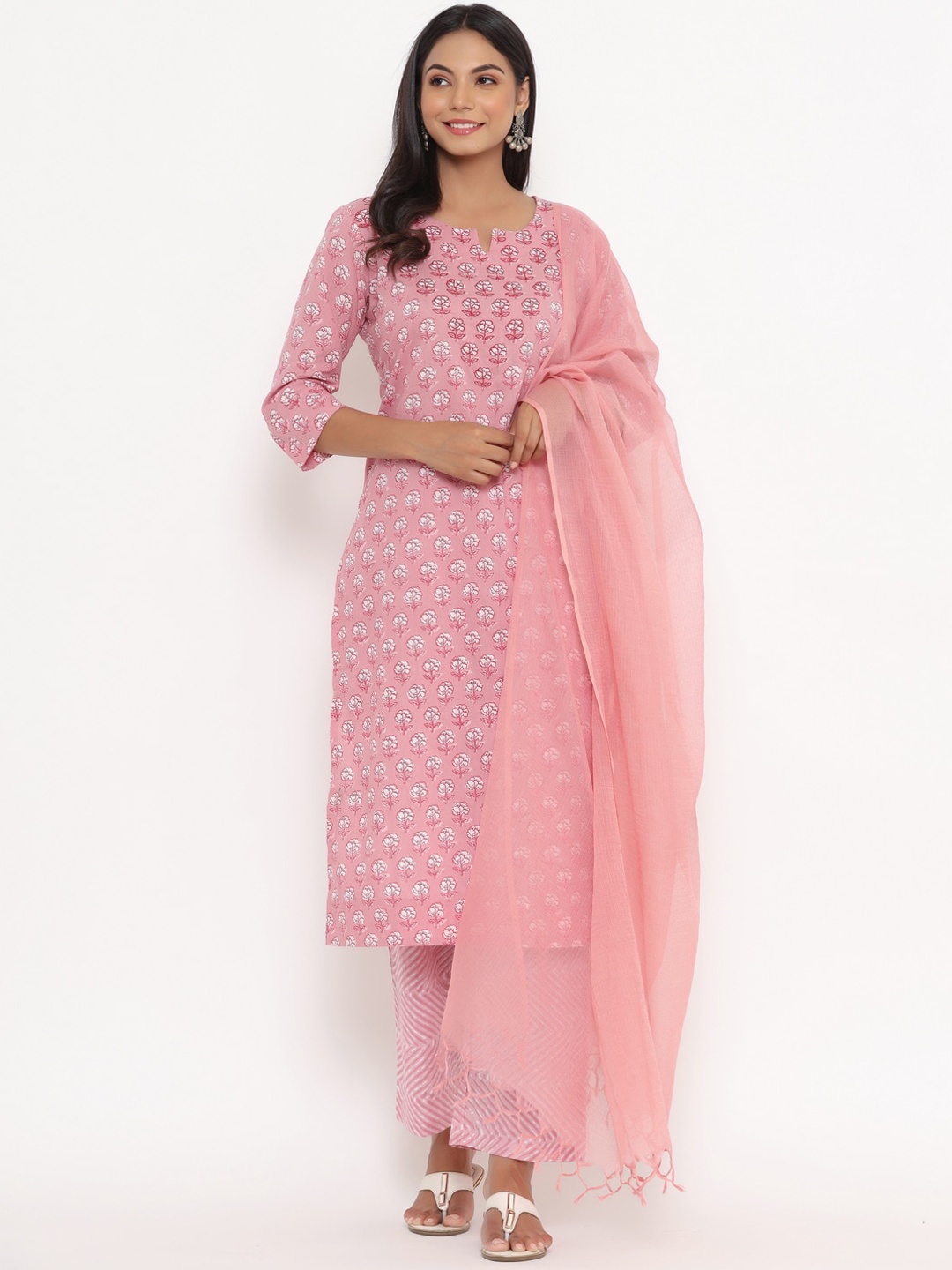 

Do Dhaage Women Pink Floral Printed Pure Cotton Kurta Set