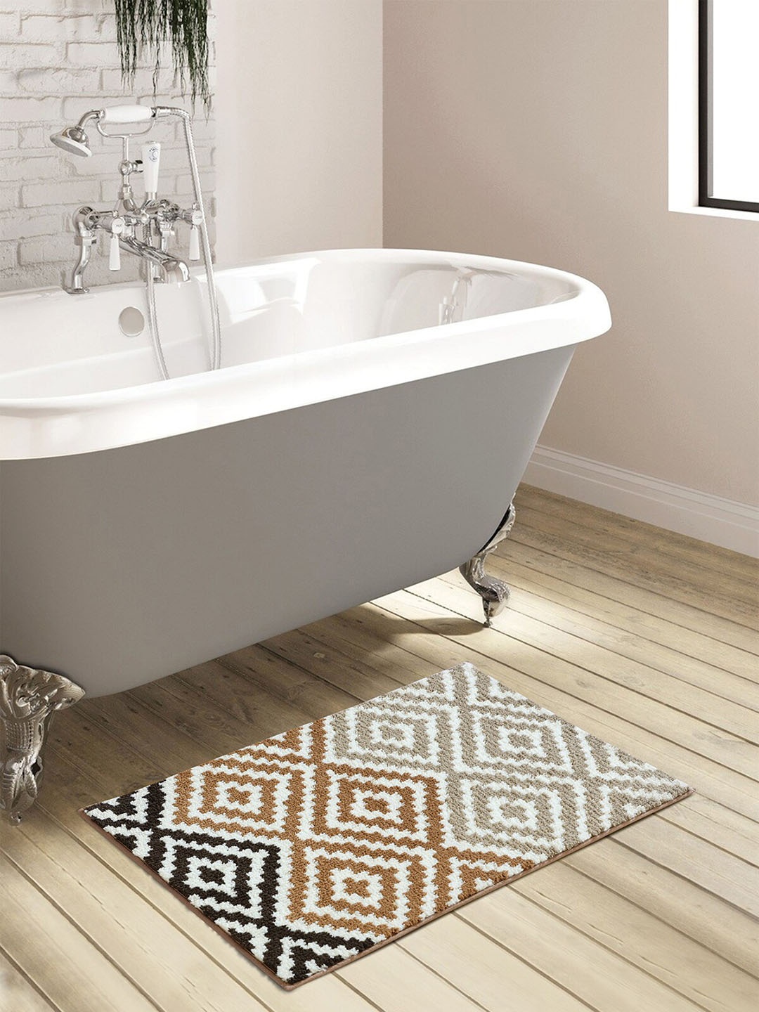 

OBSESSIONS Camel Brown Abstract Anti-Skid 1800 GSM Bath Rugs