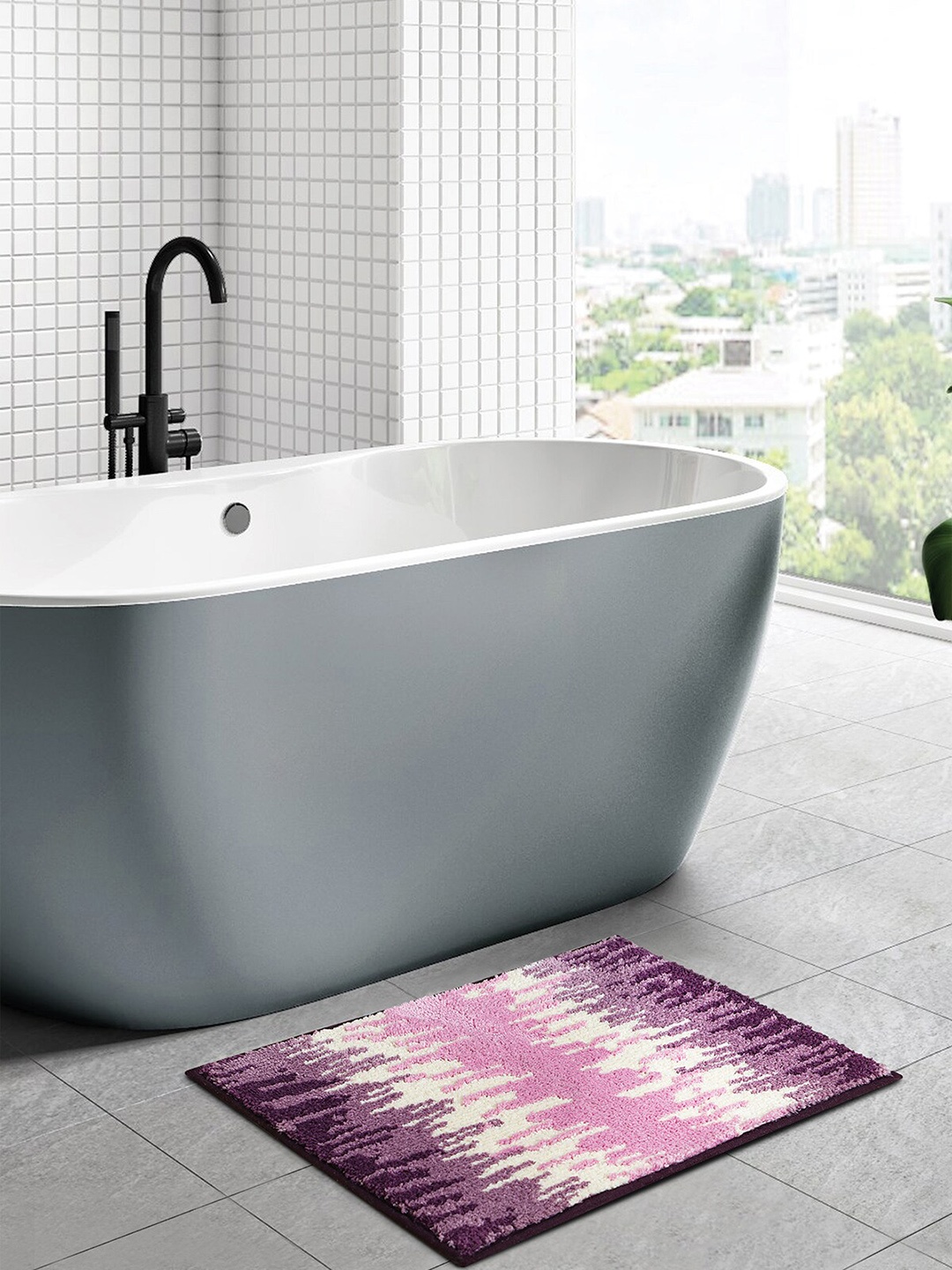 

OBSESSIONS Mauve & White 1800 GSM Anti-Skid Bath Rug