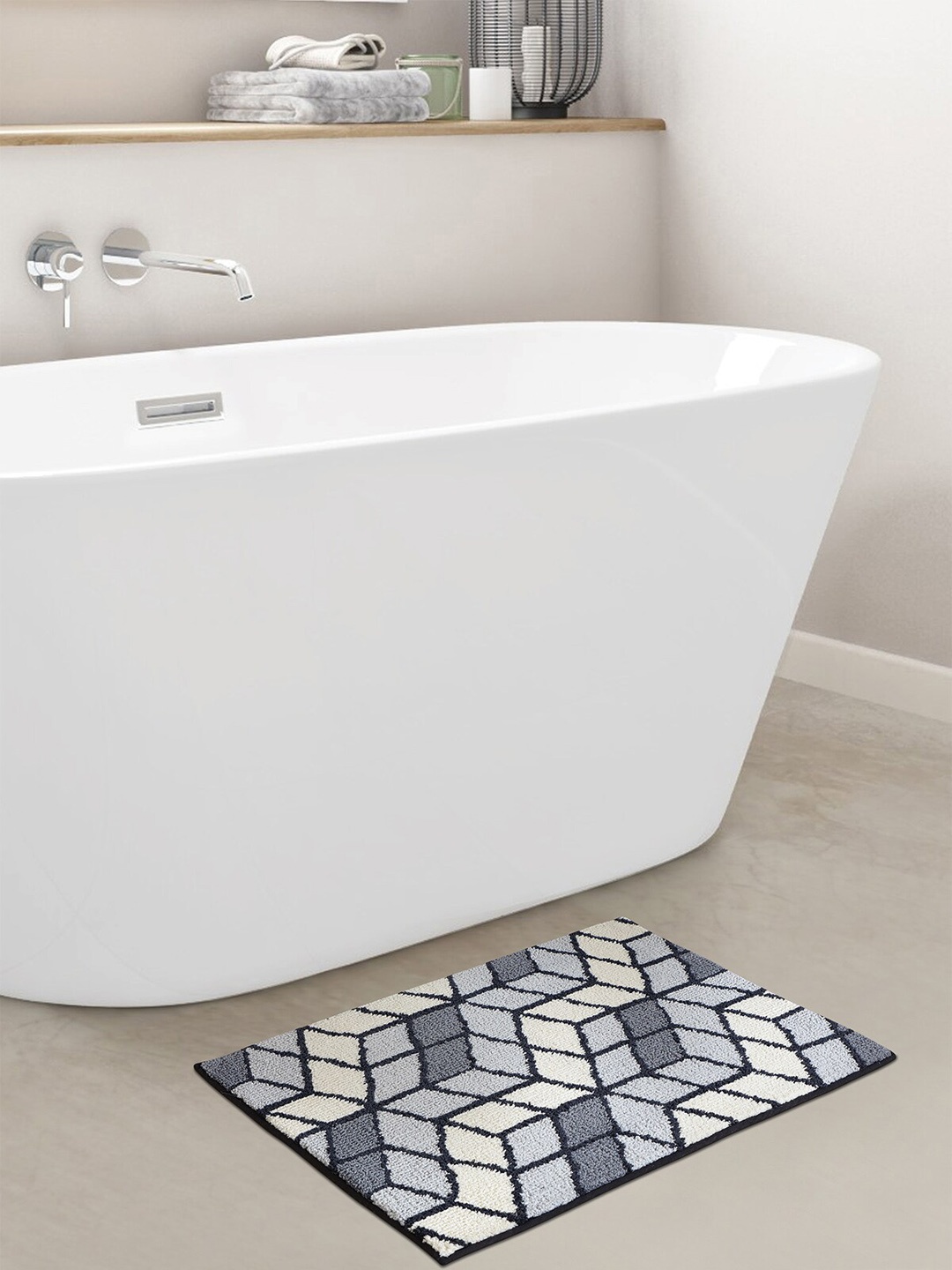 

OBSESSIONS Grey & White Anti-Skid 1800 GSM Bath Rug