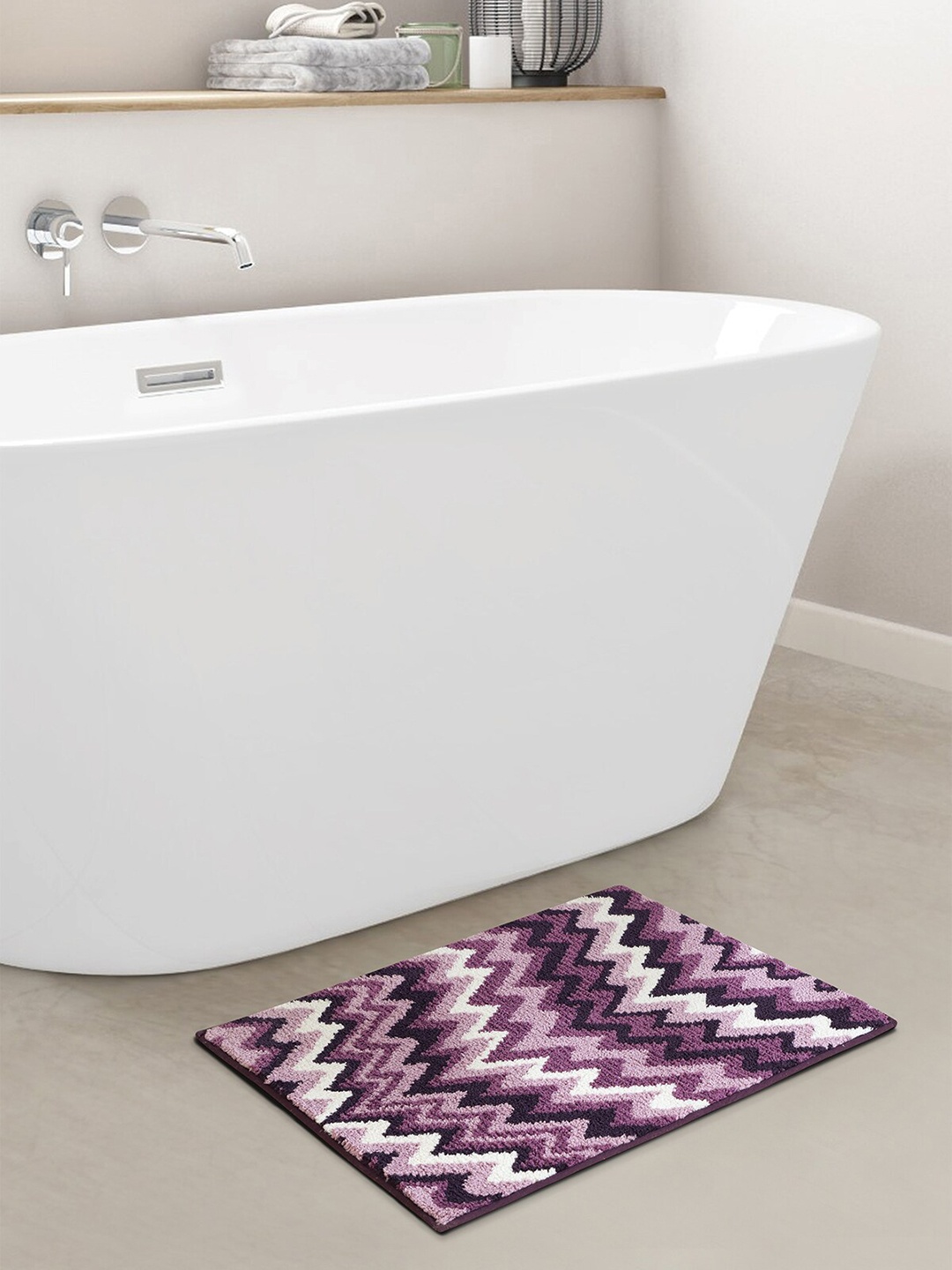 

OBSESSIONS Mauve & White Patterned 1800 GSM Anti-Skid Bath Rugs