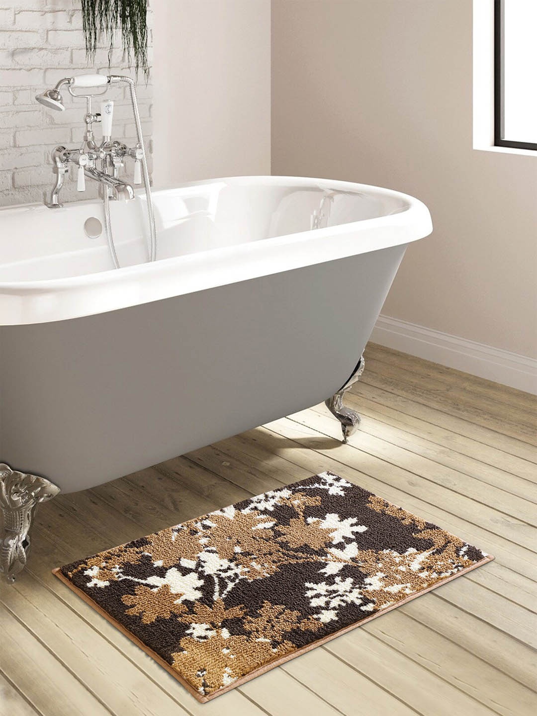 

OBSESSIONS Brown & White Anti-Skid Bath Rug
