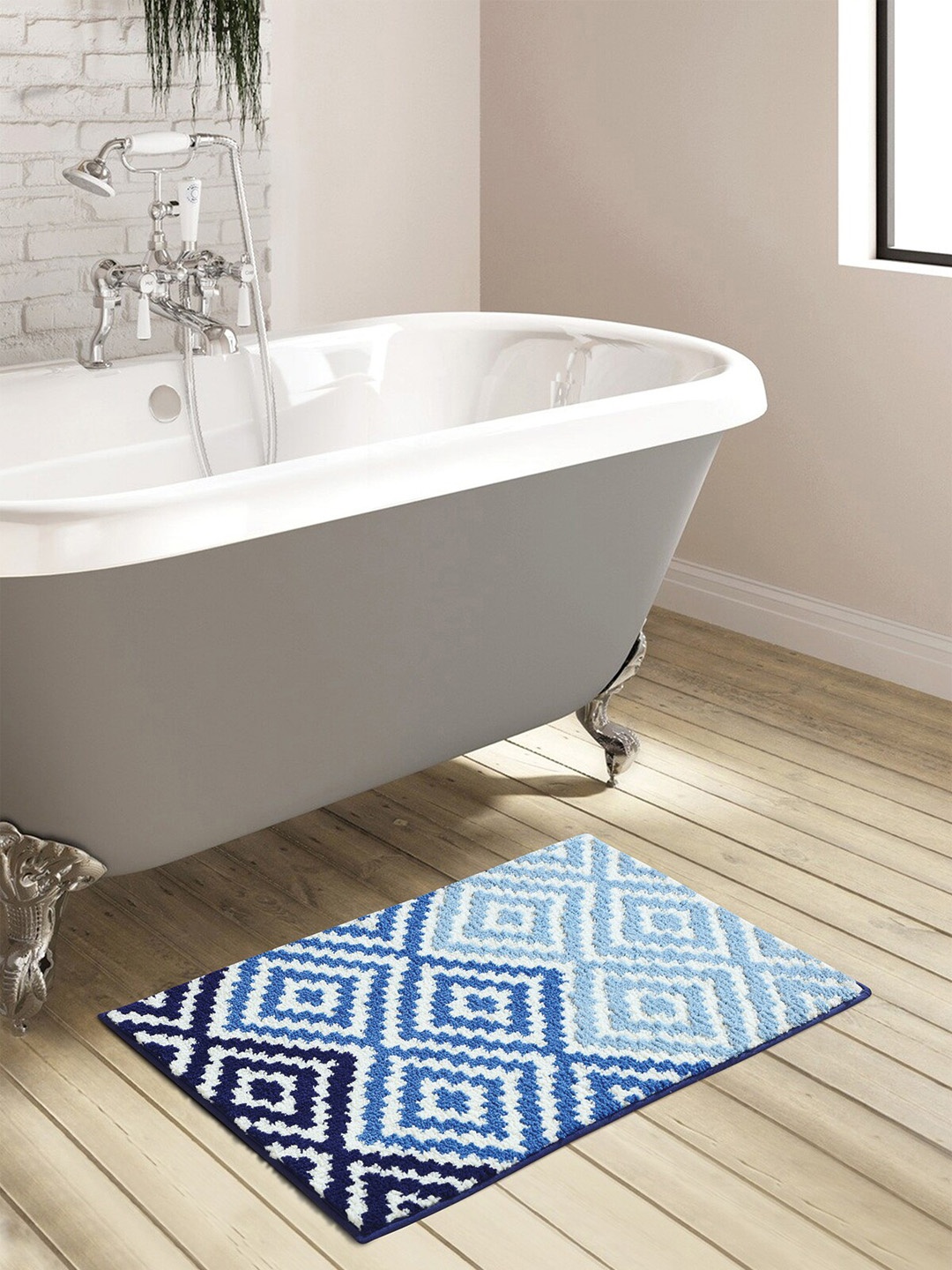 

OBSESSIONS Navy Blue & White 1800 GSM Bath Rug